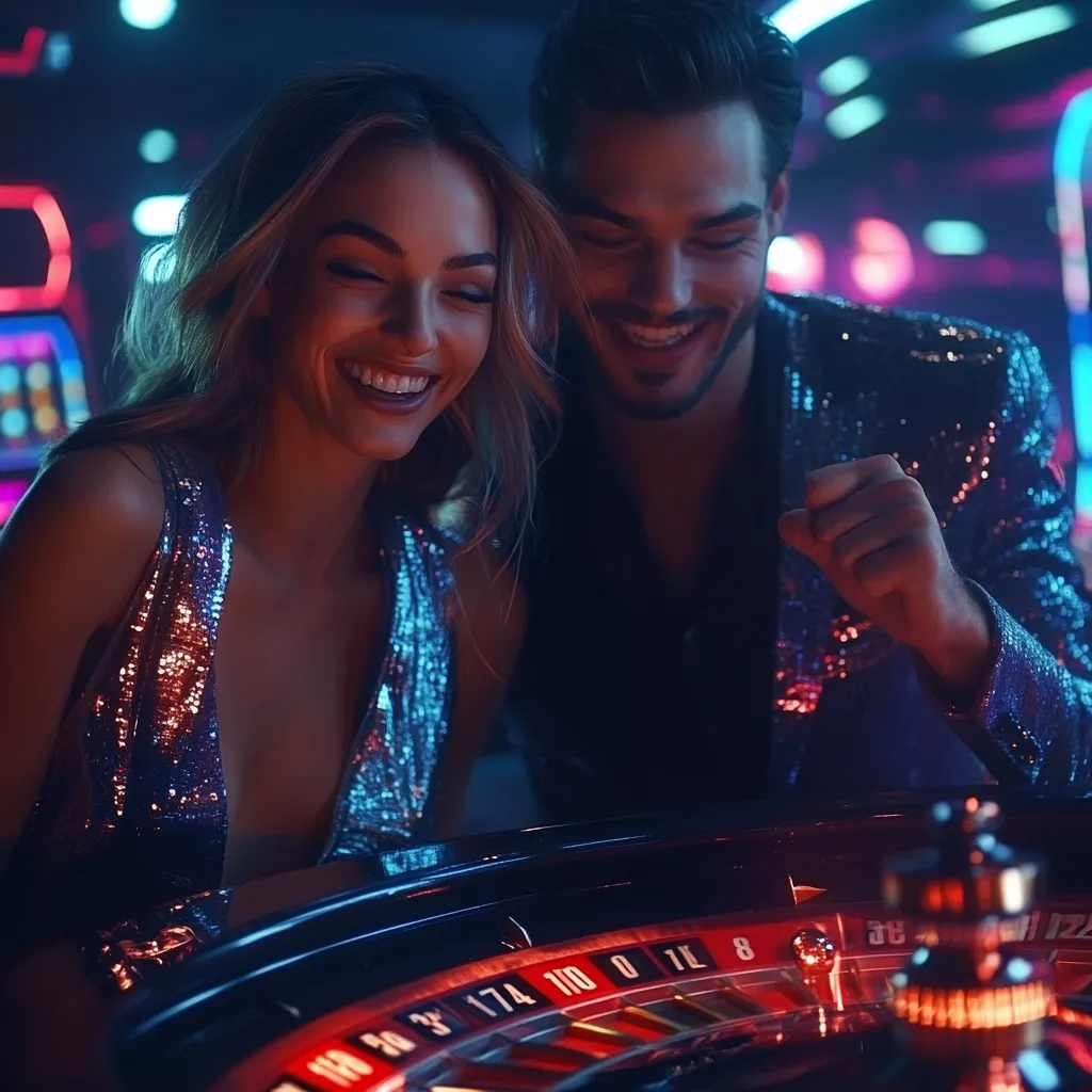 A sleek, neon-lit roulette table in a modern casino setting