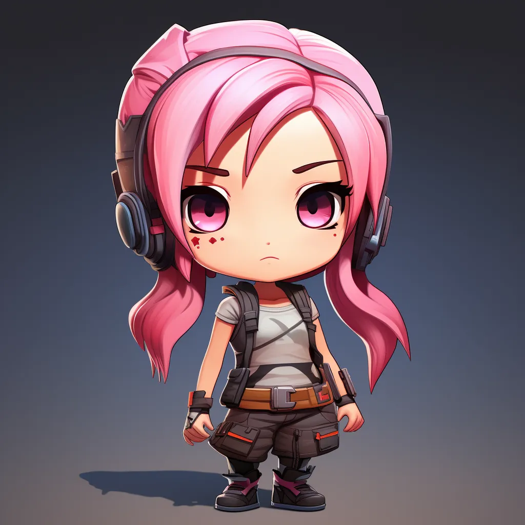 Cute chibi-style character with pink twin-bun hair, representing a fun gaming mascot.
